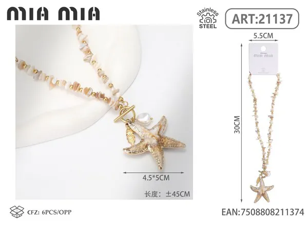 Collar de conchas en tono beige con dije de estrella de mar