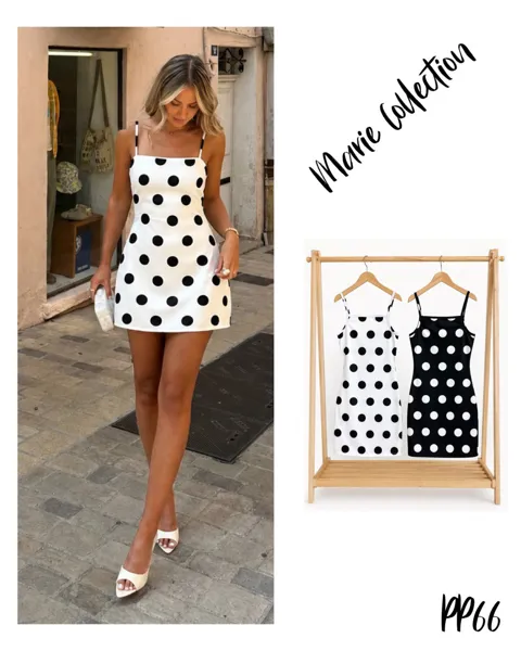 Vestido mini de tirantes con estampado de lunares-PP66