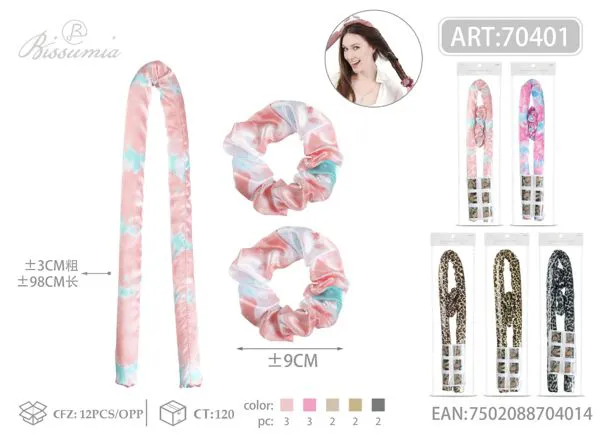 2 ligas para cabello + tubo para rizar estampado 3.0 cm