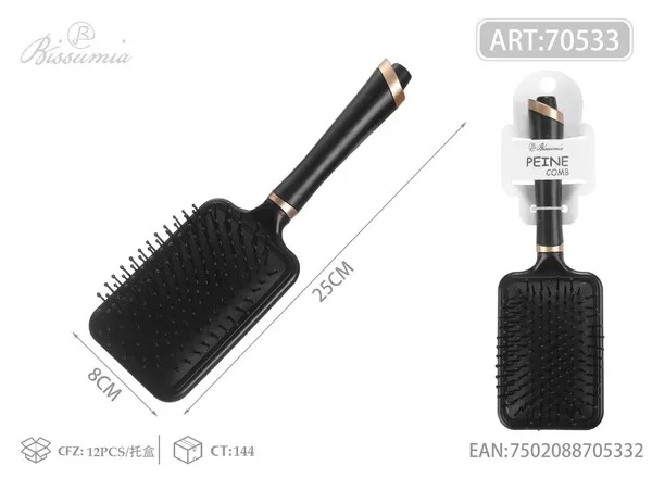 Cepillo de almohadilla de aire negro con dorado, cabezal cuadrado