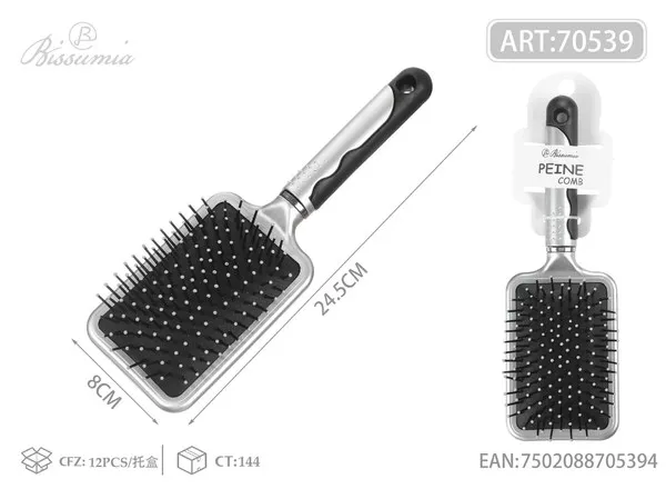 Cepillo de almohadilla de aire negro con plateado, cabezal cuadrado