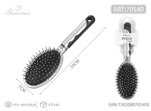 Cepillo de almohadilla de aire negro con plateado, cabezal redondo