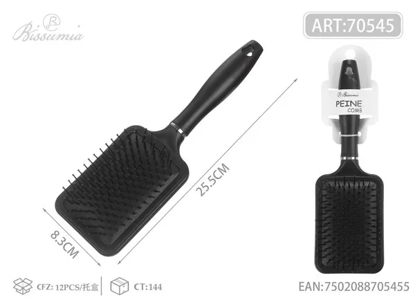 Cepillo de almohadilla de aire negro con plateado, cabezal cuadrado