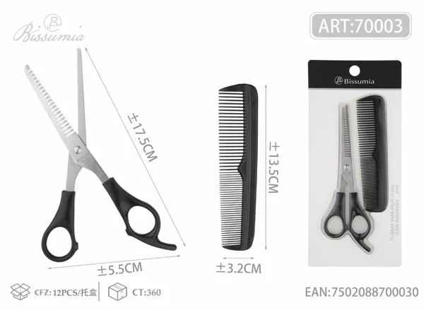 Juego de tijera de entresacar y peine para peluquería 17.5 cm