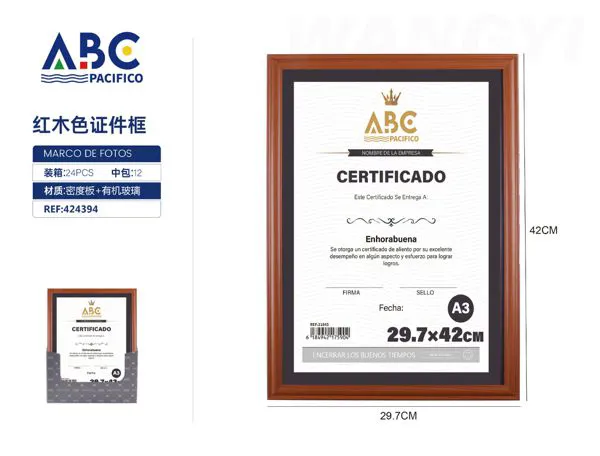 Marco para diploma caoba tamaño A3