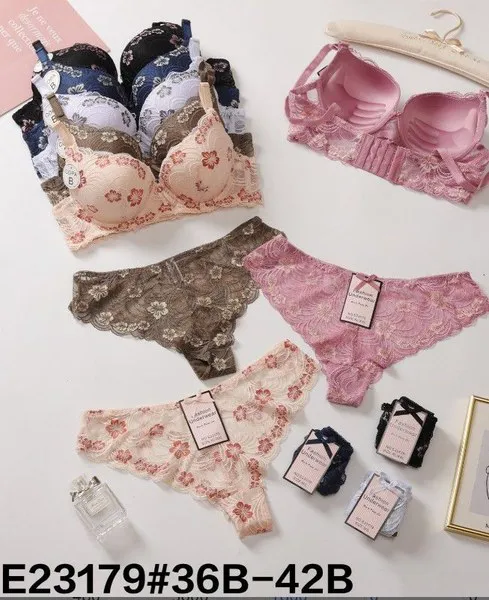 Conjunto de sostén y tanga de encaje floral para mujer