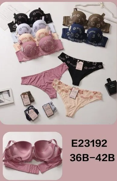 Conjunto de sostén y tanga de encaje floral para mujer