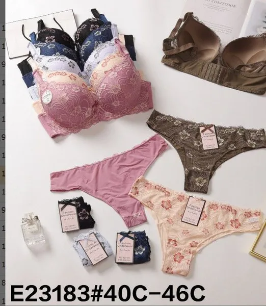 Conjunto de sostén y tanga de encaje floral para mujer