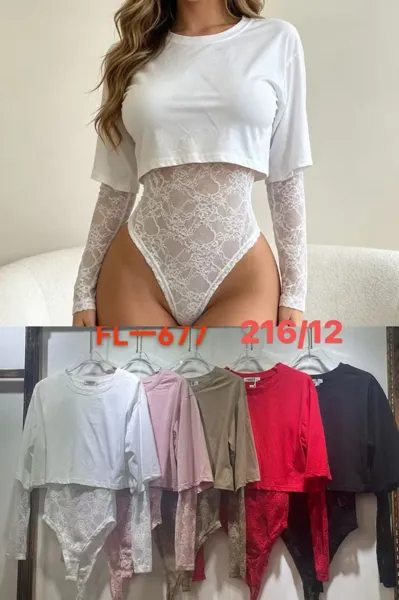 Body con mangas largas de encaje