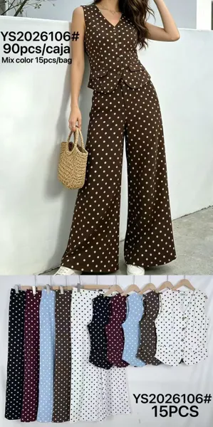 Conjunto de chaleco y pantalón con estampado de lunares