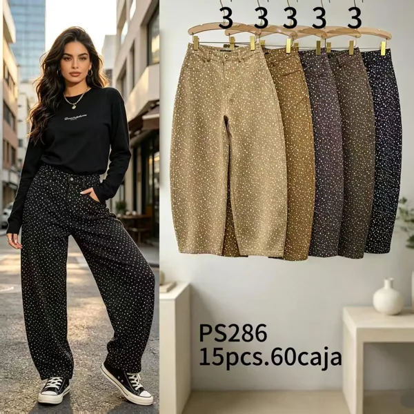 Jeans de tiro alto con estampado de puntos