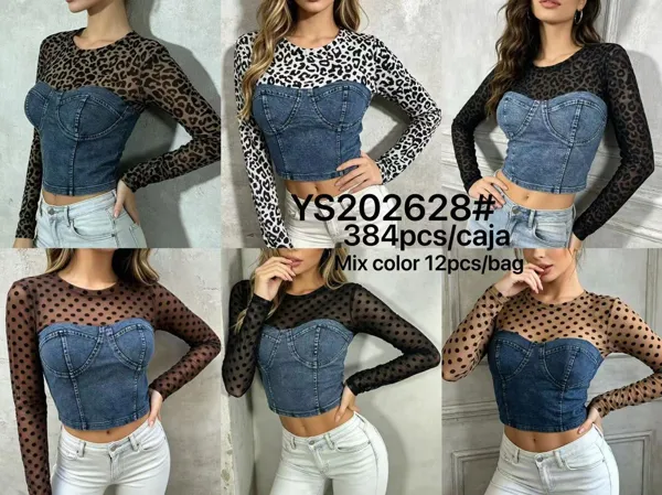 Crop top con mezclilla y mangas transparentes