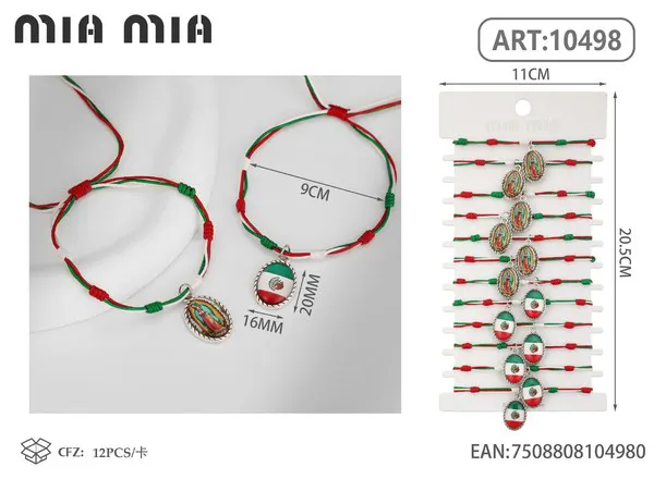 Pulsera tejida con medalla de la Virgen de Guadalupe, surtido