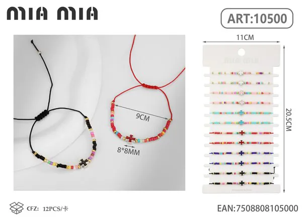 Pulsera de cuentas de colores con cruz, surtido