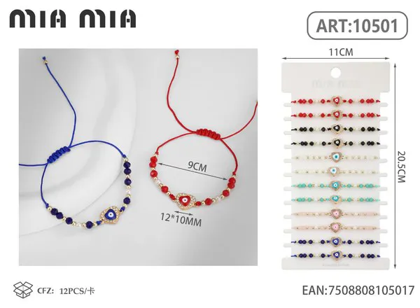 Pulsera de cuentas de cristal con ojo turco y corazón, surtido