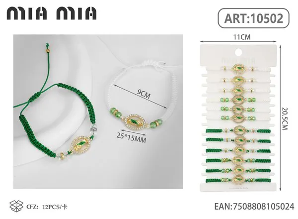 Pulsera tejida con medalla oval de la Virgen, surtido