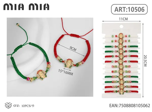 Pulsera tejida con medalla de la Virgen de Guadalupe, surtido