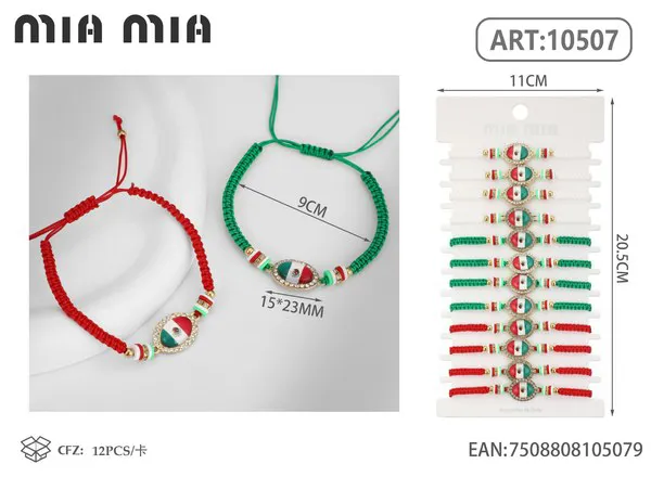 Pulsera tejida con bandera de México, surtido