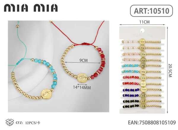 Pulsera de cuentas doradas con medalla de San Benito, surtido