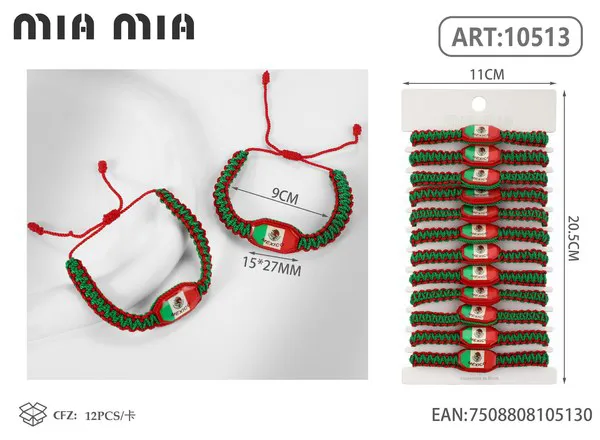 Pulsera tejida con placa de la bandera de México