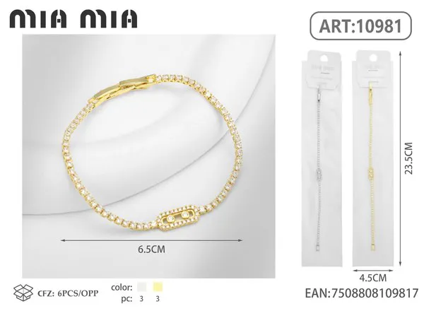 Pulsera dorada con circonias y placa