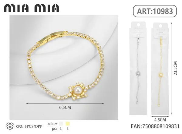 Pulsera de circonias con dije de flor y perla