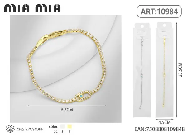 Pulsera de circonias con dije ovalado