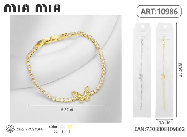 Pulsera de circonias con dije de mariposa