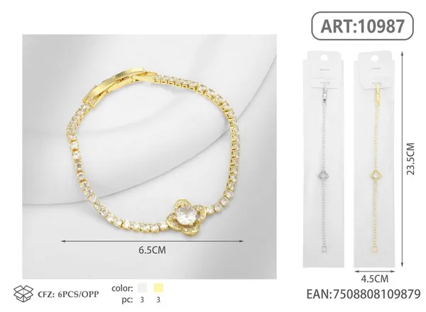 Pulsera de circonias con dije de flor