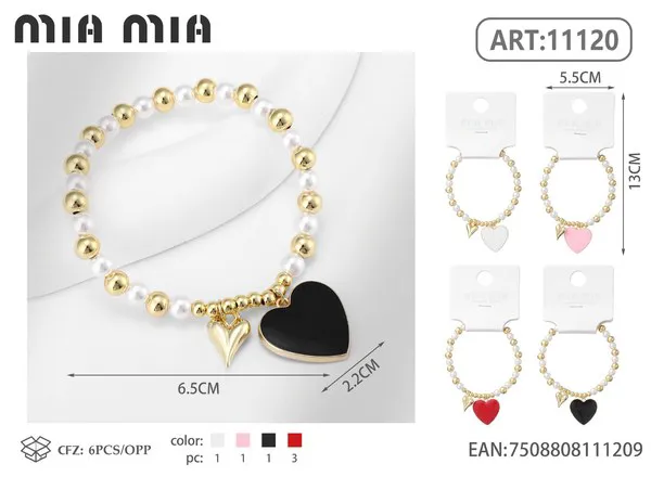 Pulsera de perlas con dije de corazón negro