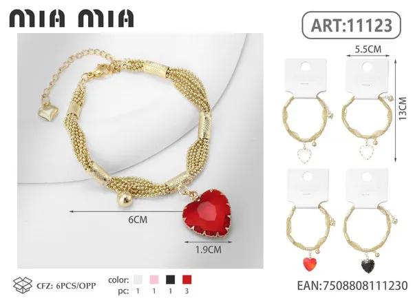 Pulsera dorada con dije de corazón rojo