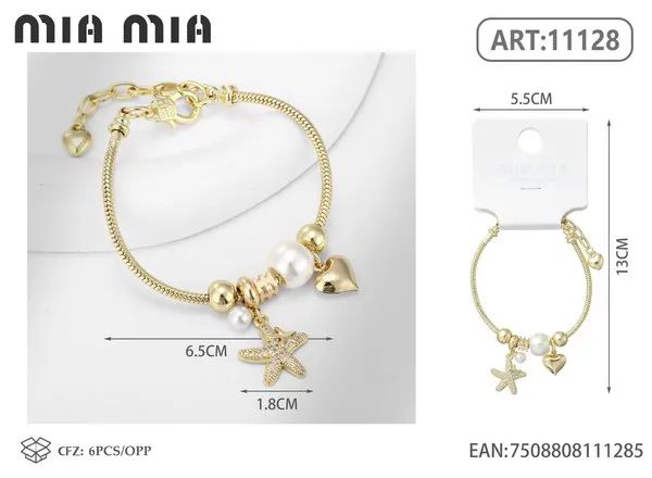 Pulsera dorada tipo charm con dije de estrella de mar