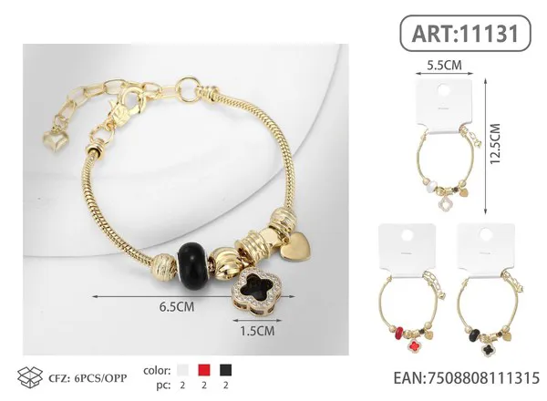 Pulsera dorada tipo charm con dije de trébol