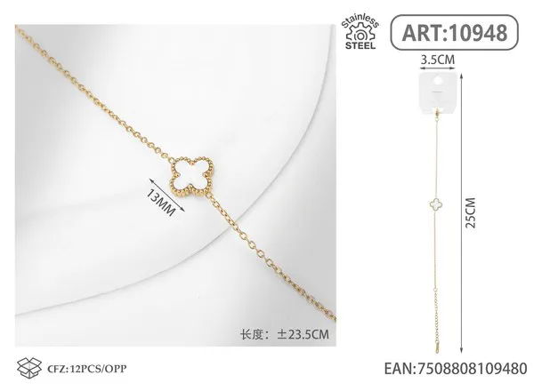 Pulsera de acero inoxidable con trébol de la suerte, blanco