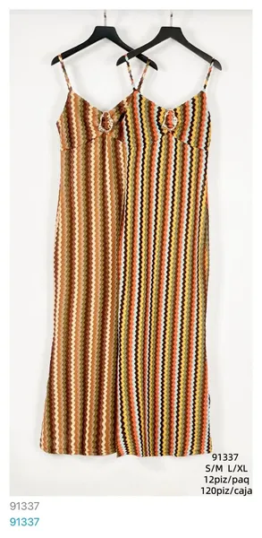 Vestido largo de tirantes con estampado ondulado-91337