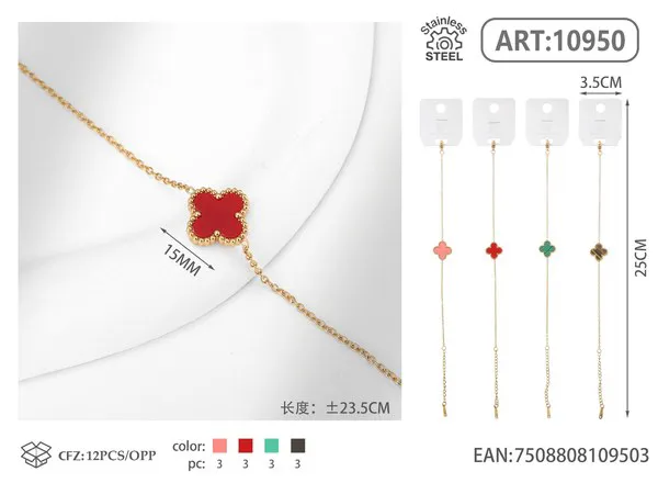 Pulsera de acero inoxidable con un trébol, varios colores