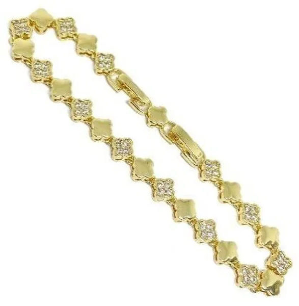 Pulsera dorada estilo trébol con circonias