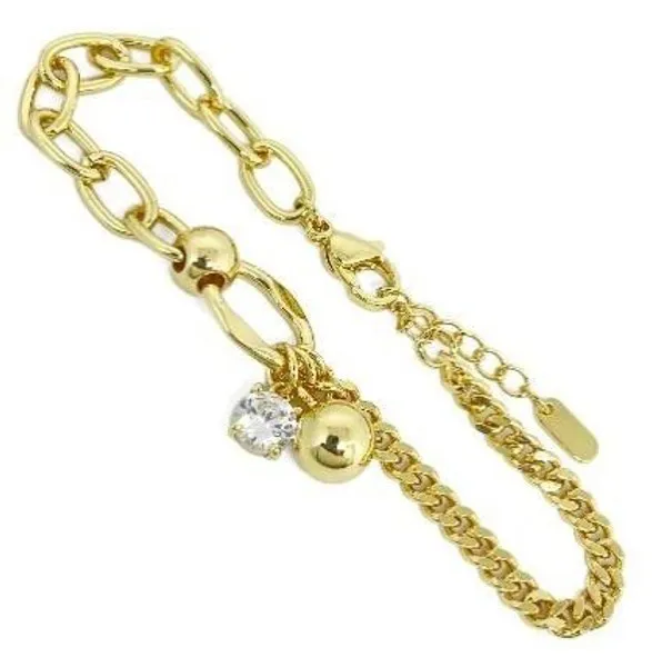 Pulsera dorada con dije de circonia y esfera