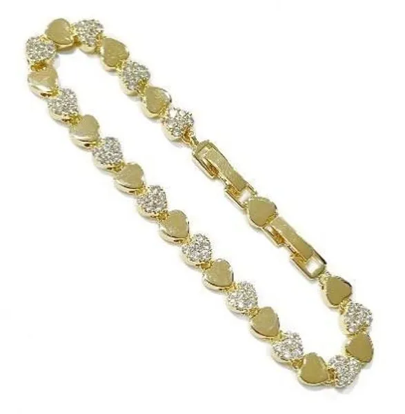 Pulsera dorada de corazones con circonias