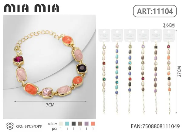 Pulsera dorada con piedras cuadradas