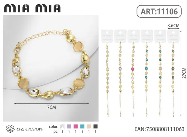 Pulsera dorada con piedras redondas de colores