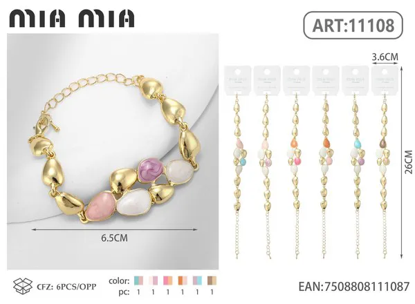 Pulsera dorada con piedras ovaladas tornasol