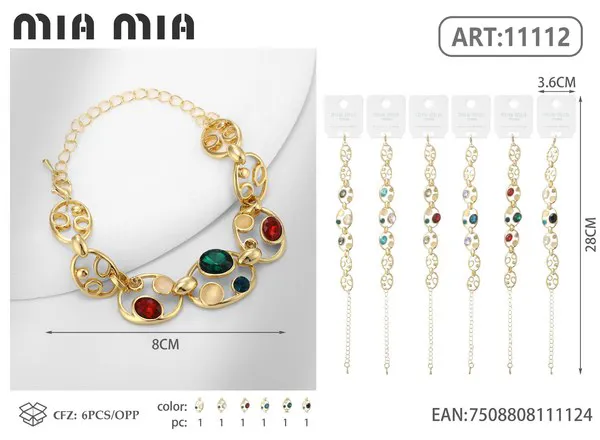 Pulsera dorada calada con piedras redondas
