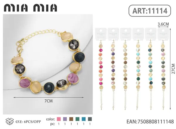 Pulsera dorada con piedras redondas y circonias