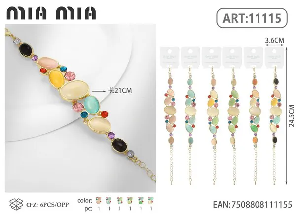 Pulsera dorada con piedras de colores