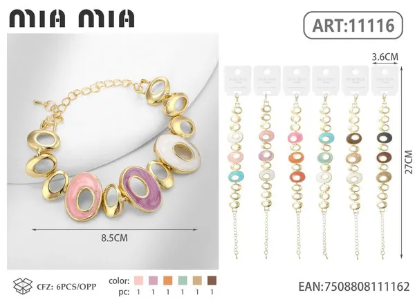 Pulsera dorada con óvalos esmaltados, tornasol