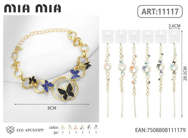 Pulsera dorada con mariposas y aros