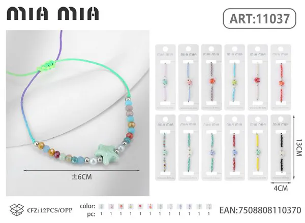 Pulsera tejida con estrella de mar y cuentas, multicolor
