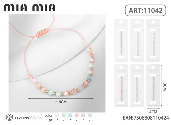Pulsera tejida con cuentas de cristal, pastel