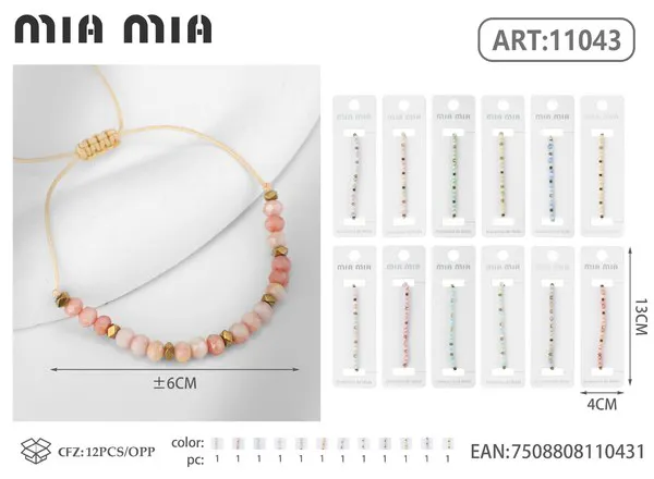 Pulsera tejida con chips de piedra, rosa